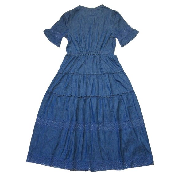 NWT Gap × LoveShackFancy Denim Tiered Midi in Dark Wash Chambray Dress XS $158 - Picture 6 of 6